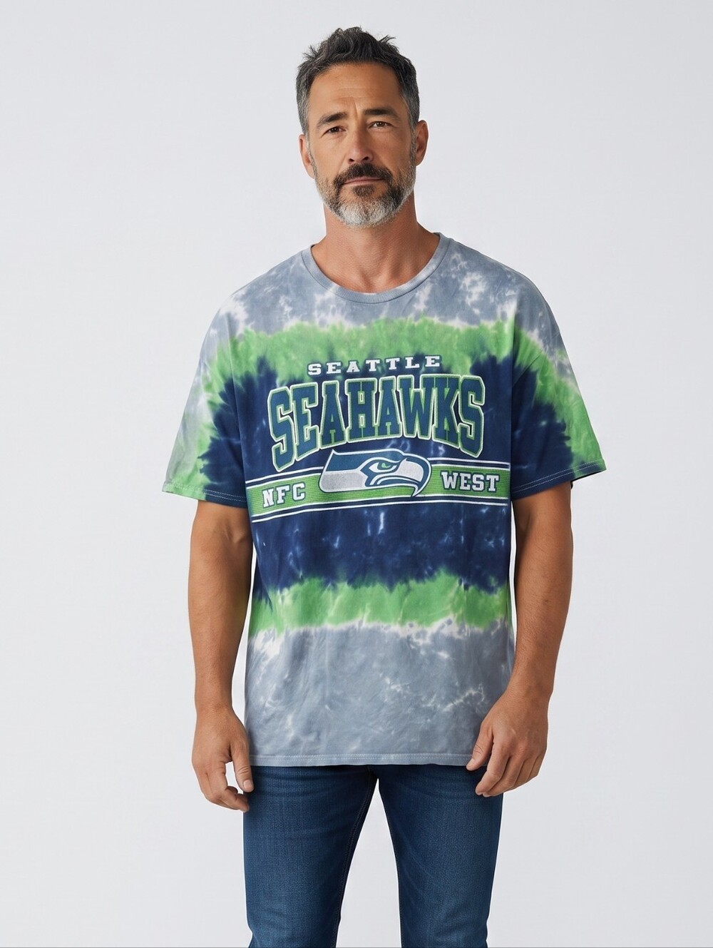 NFL Seattle Seahawks Tie-Dye Tee — Navy & Neon Green